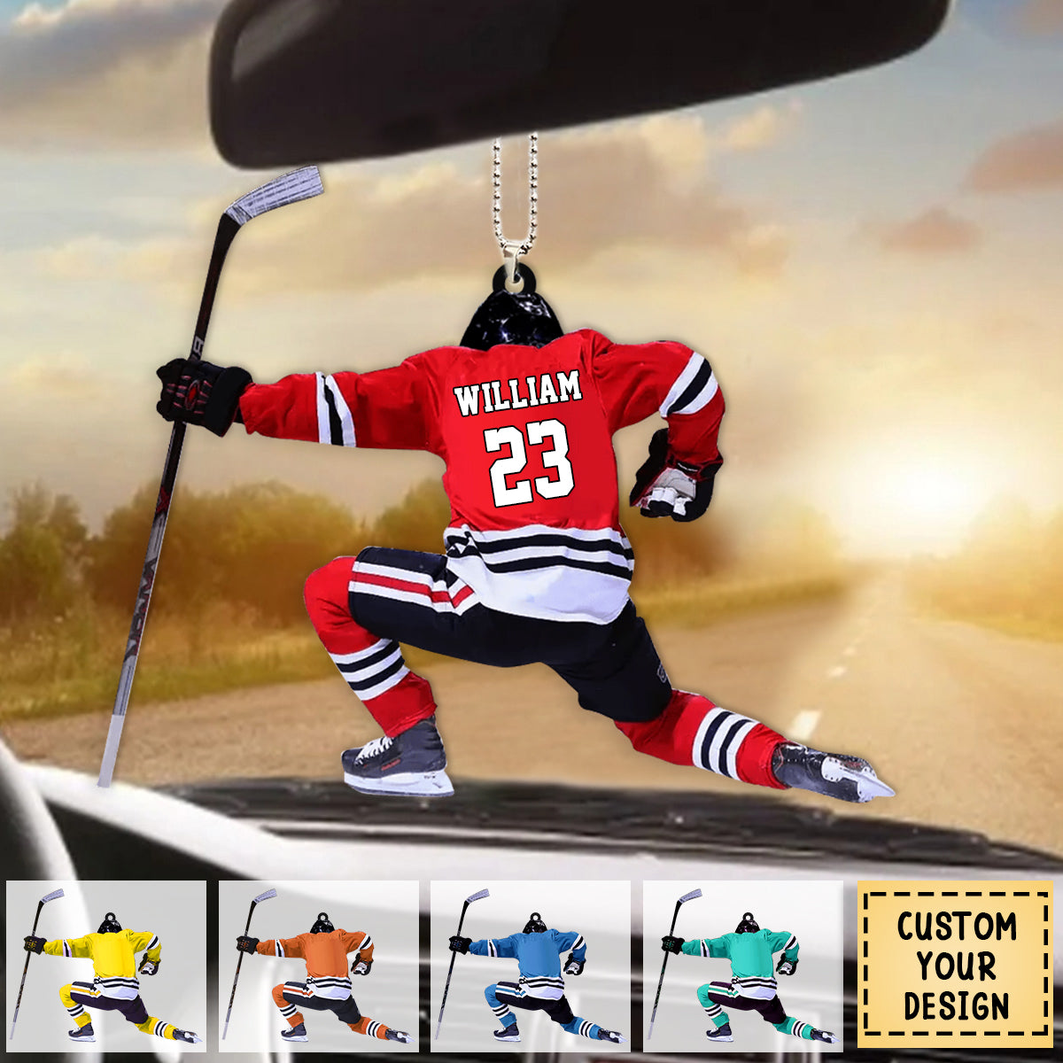 Personalized ice hockey ornament for hockey players