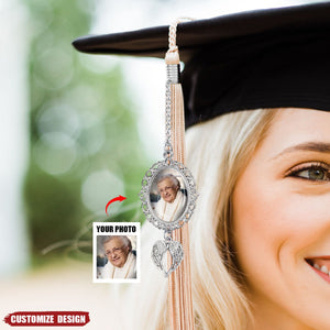 Personalized Memorial Graduation Tassel Photo Charm With Angel Wings