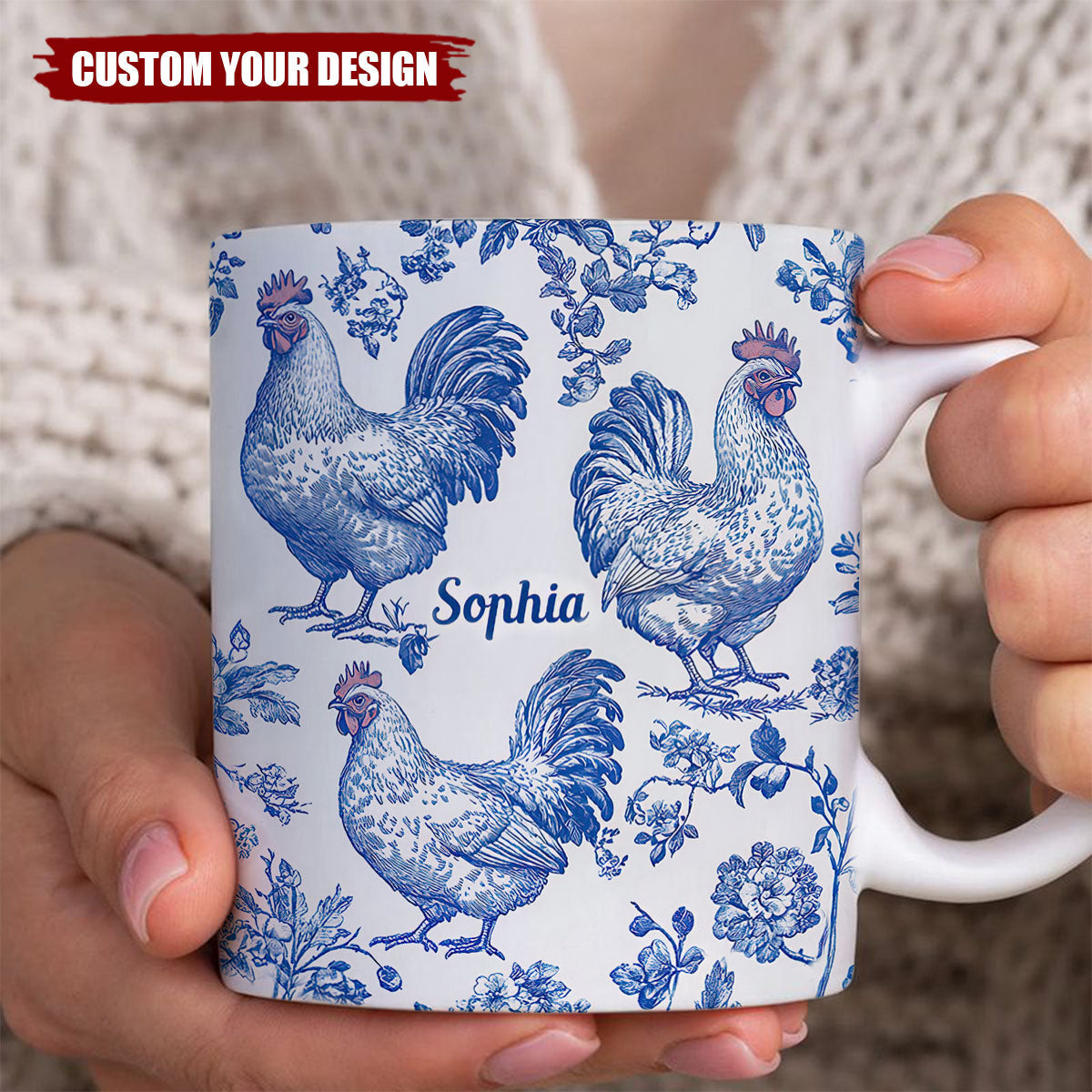 Chicken Toile de Jouy - Personalized Chicken Mug