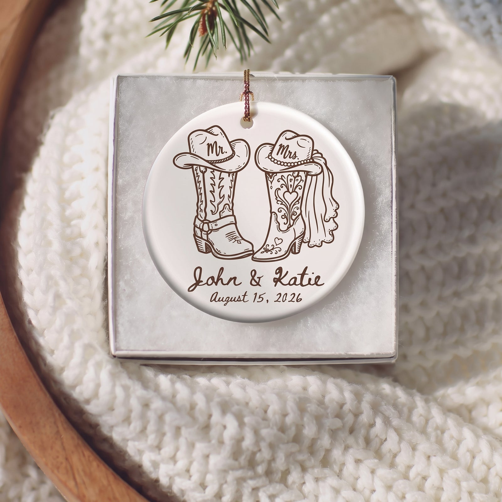 Personalized Western Wedding Ornament Custom Cowboy Boot First Christmas Married Gift