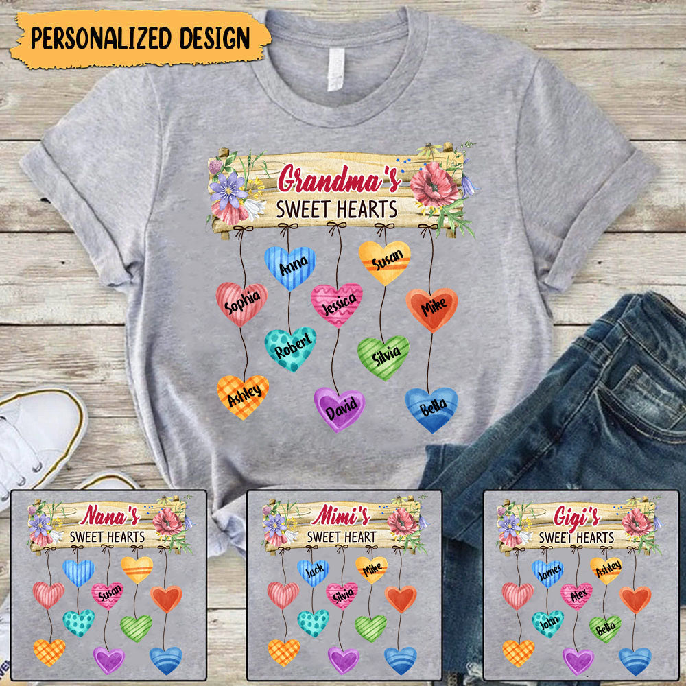 Gift Grandma's Heart Hanging Sign Personalized Shirt