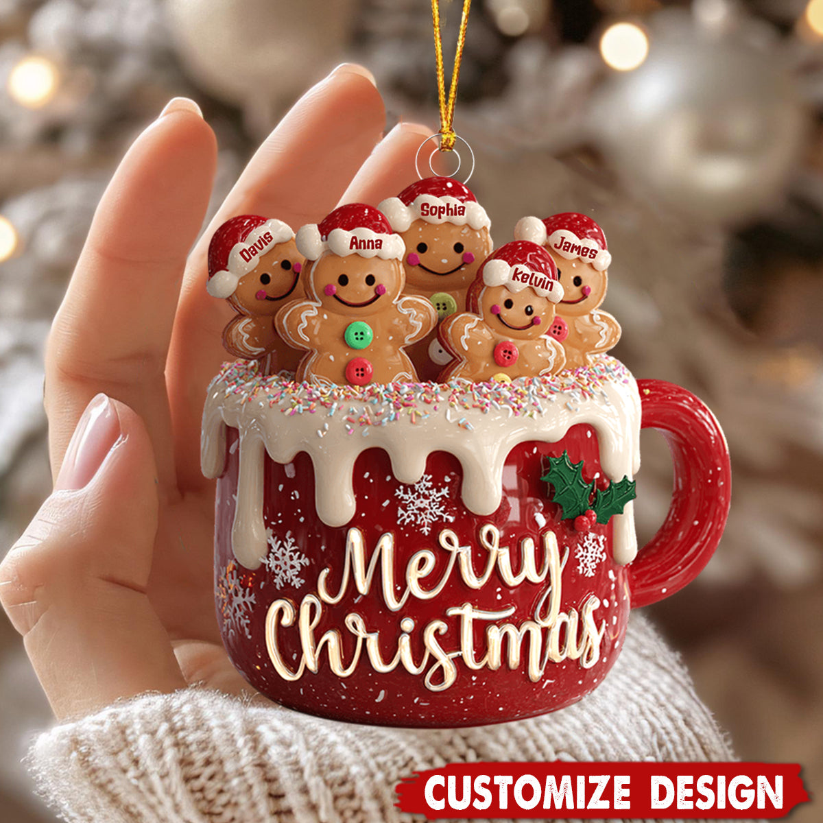 Merry Christmas - Personalized Family Gingerbread Ornament