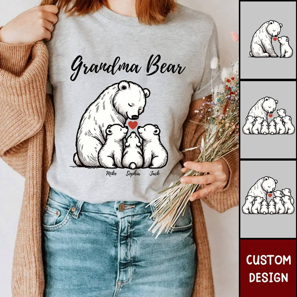 Grandma/ Mama Bear With Little Bear Kids Personalized T-shirt