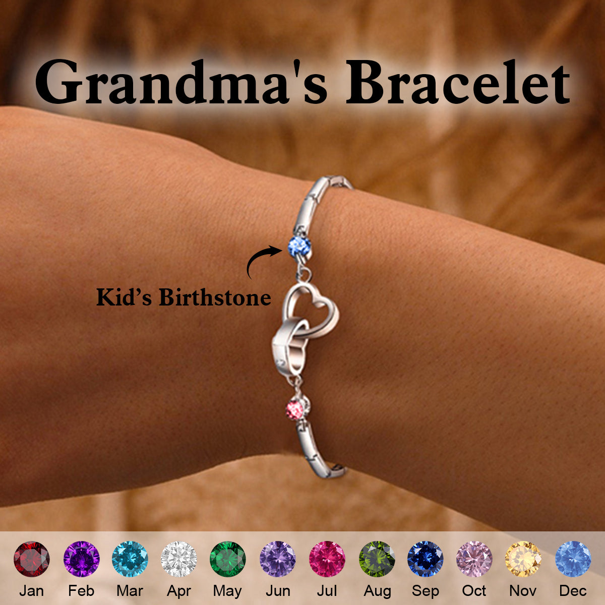 Mother & Daughter Forever Linked Together-Personalized Birthstone Double Heart Bracelet