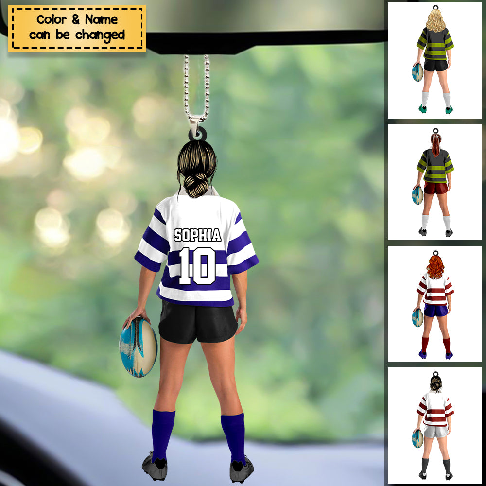 Personalized Rugby Female/Girl/Woman Player Acrylic Christmas Ornament - Gift For Rugby Players