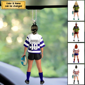 Personalized Rugby Female/Girl/Woman Player Acrylic Christmas Ornament - Gift For Rugby Players