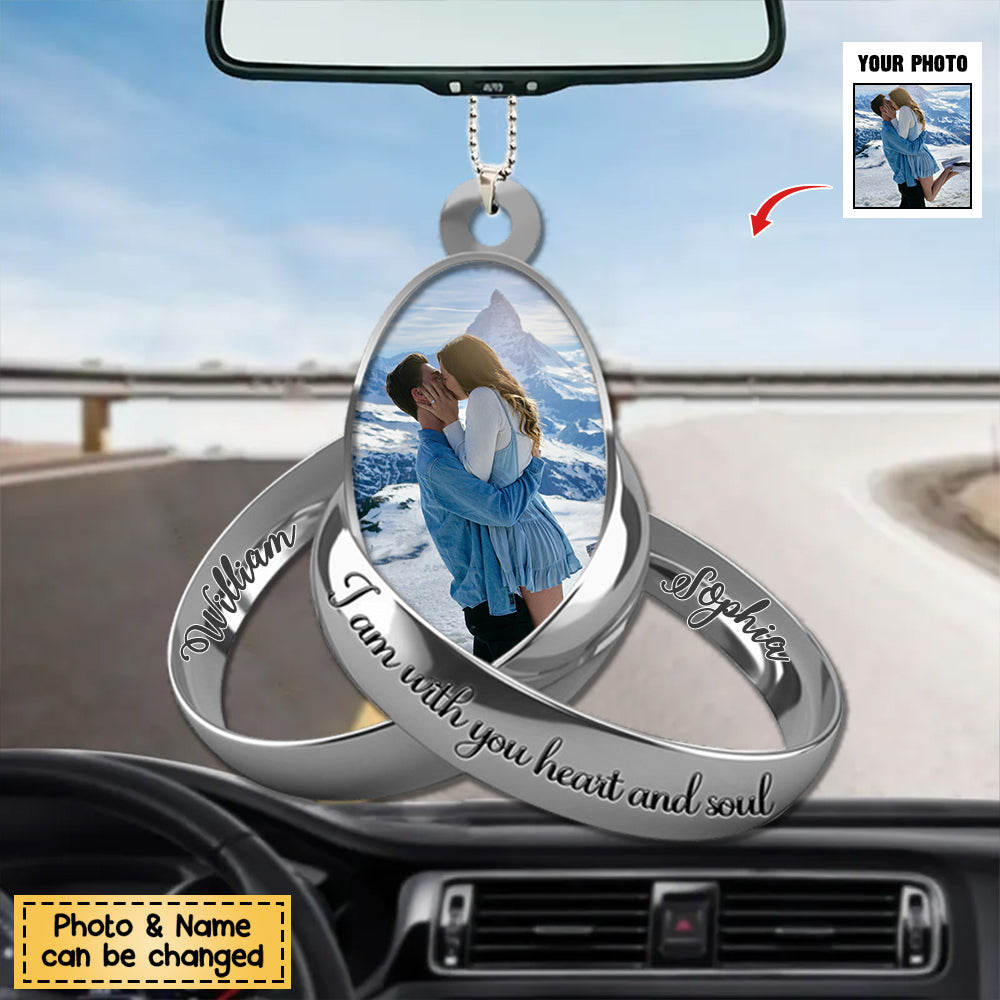 Personalized Photo Couple Silver Rings Acrylic Car Hanging Ornament