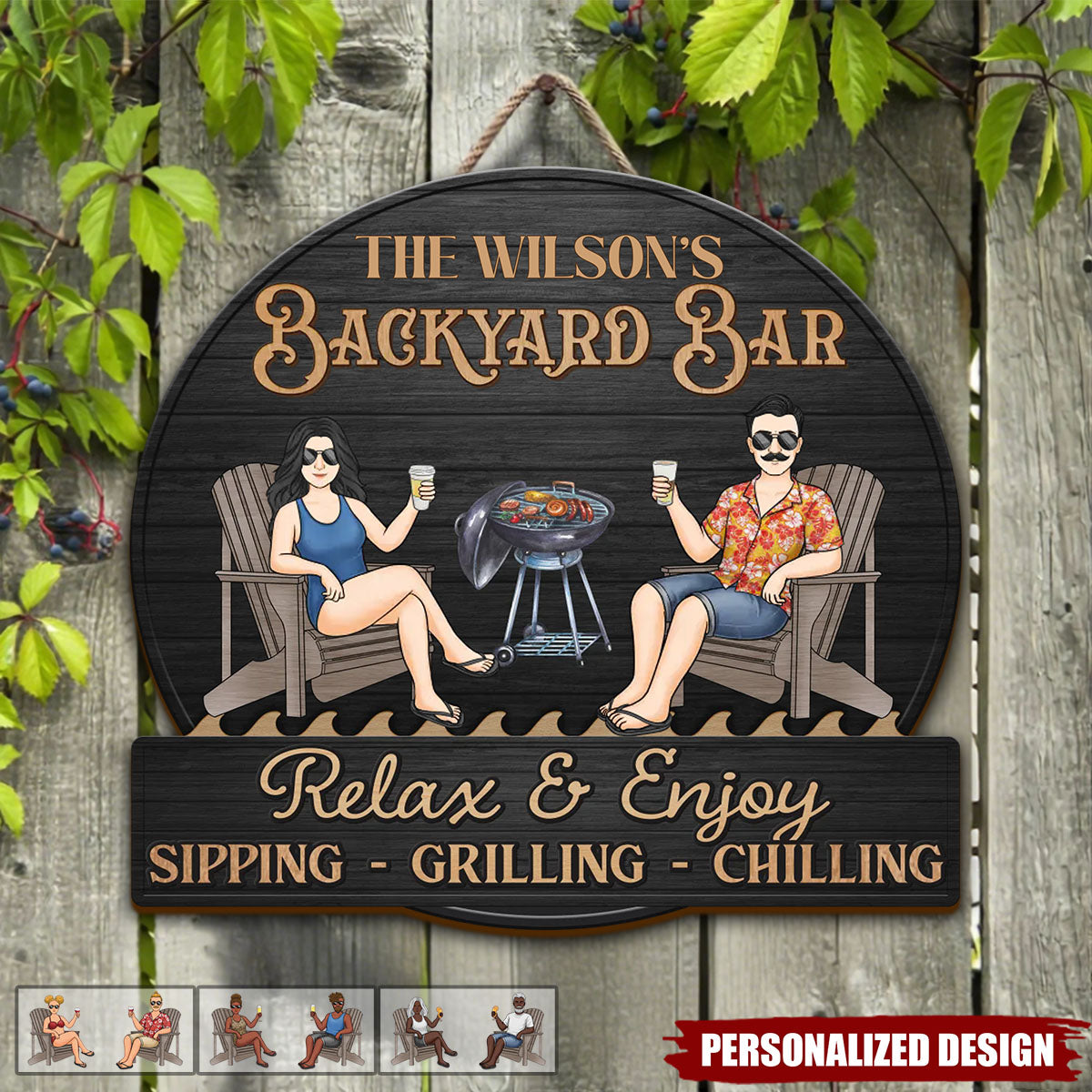 Just A Couple,Pool & Patio Sipping Chilling-Personalized Home Decor Wood Sign-Gift For Couple
