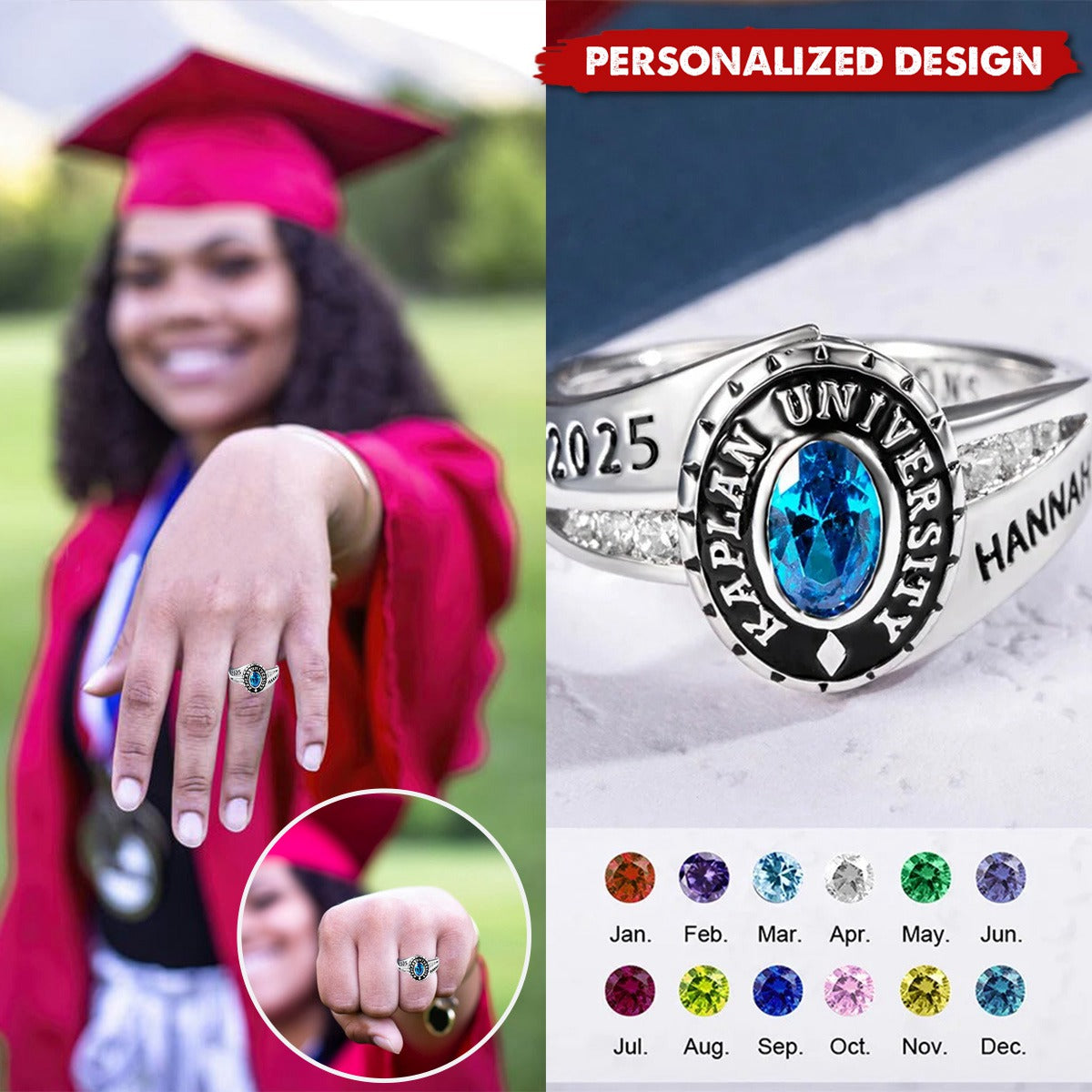 Ipn Graduation Rings Personalized Engraved Birthstone Graduation Ring-Graduation Gift for C ...