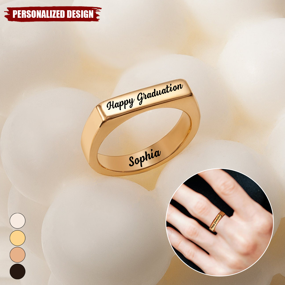Horizontal Bar Ring-Personalized Graduation Ring
