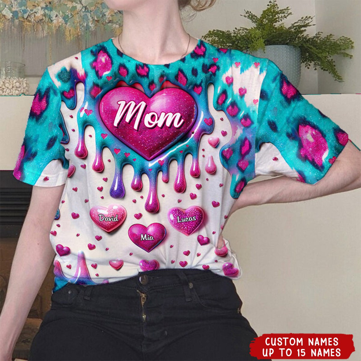 Heart Inflated Effect Leopard Pattern Personalized 3D T-shirt