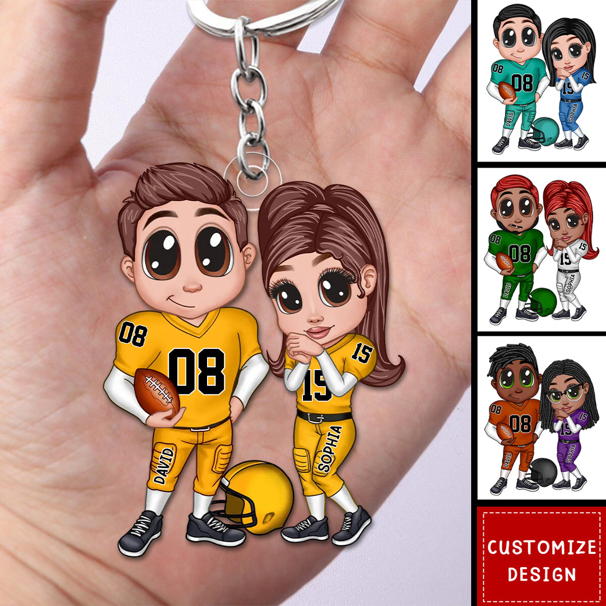 American Football Couple Y2K Style At Field Personalized Acrylic Keychain-Gift For Couple