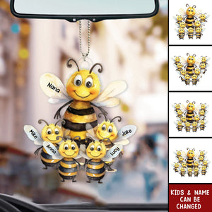 Personalized Bee Mama With Little Kids Acrylic Car Ornament - Gift For Mom, Grandma