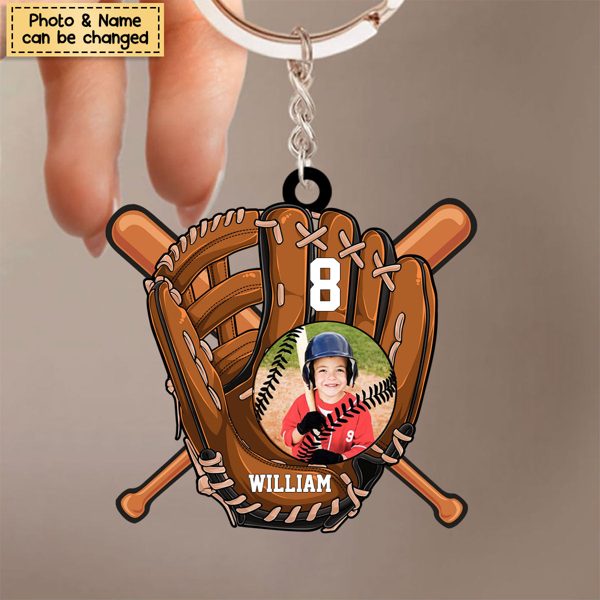 Gift For Grandson For Baseball Boy Upload Photo Personalized Acrylic Keychain