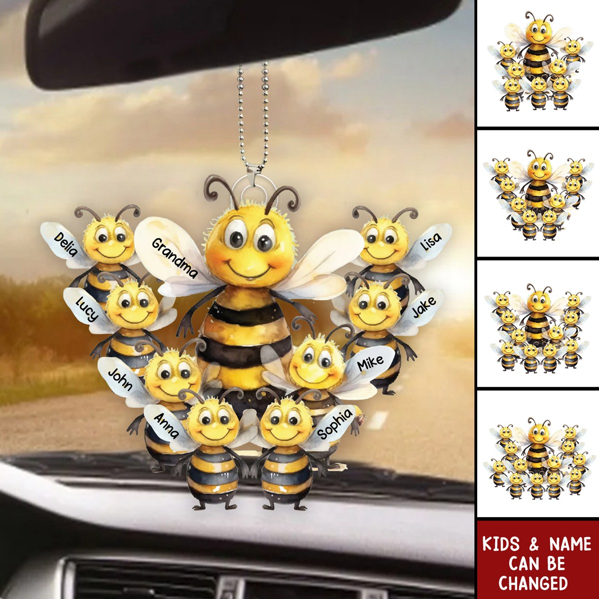 Personalized Bee Mama With Little Kids Acrylic Car Ornament - Gift For Mom, Grandma