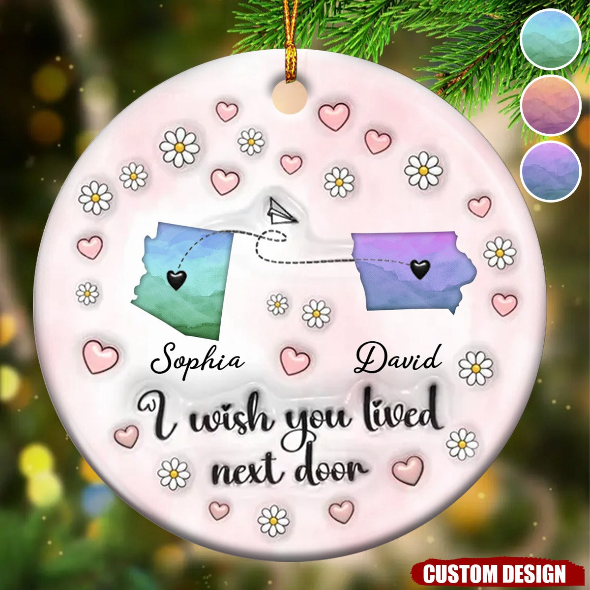 2024 New Release - Side By Side Or Miles Apart - Personalized 3D Inflated Effect Colorful Ceramic Ornament, Gift For Sister, Family