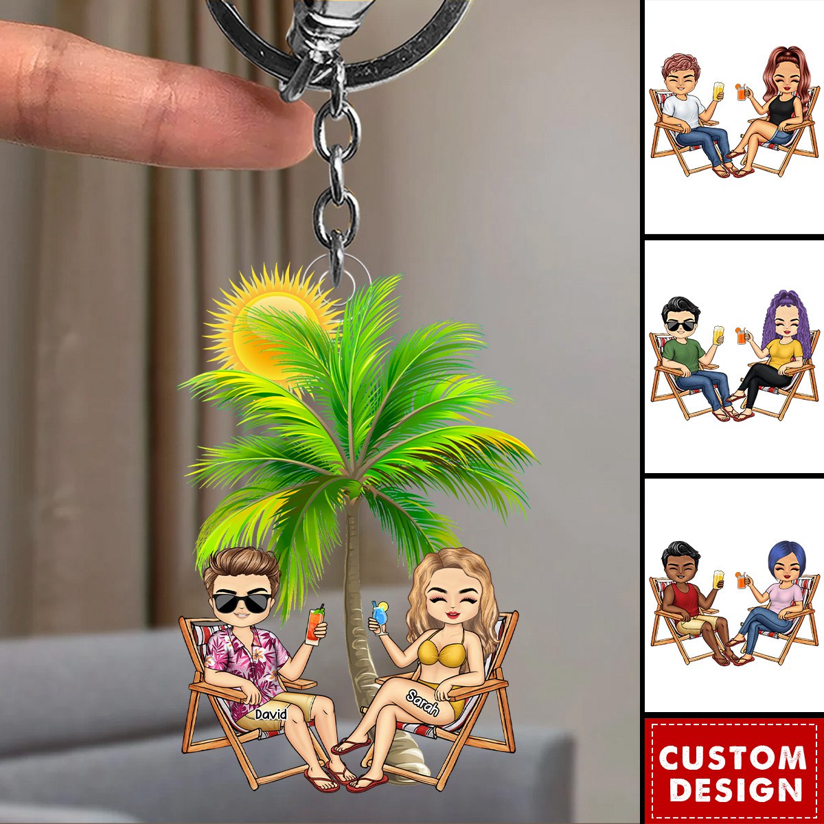 Beach Just Another Day - Personalized Acrylic Keychain - Gift For Couples
