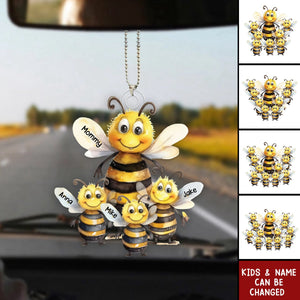 Personalized Bee Mama With Little Kids Acrylic Car Ornament - Gift For Mom, Grandma