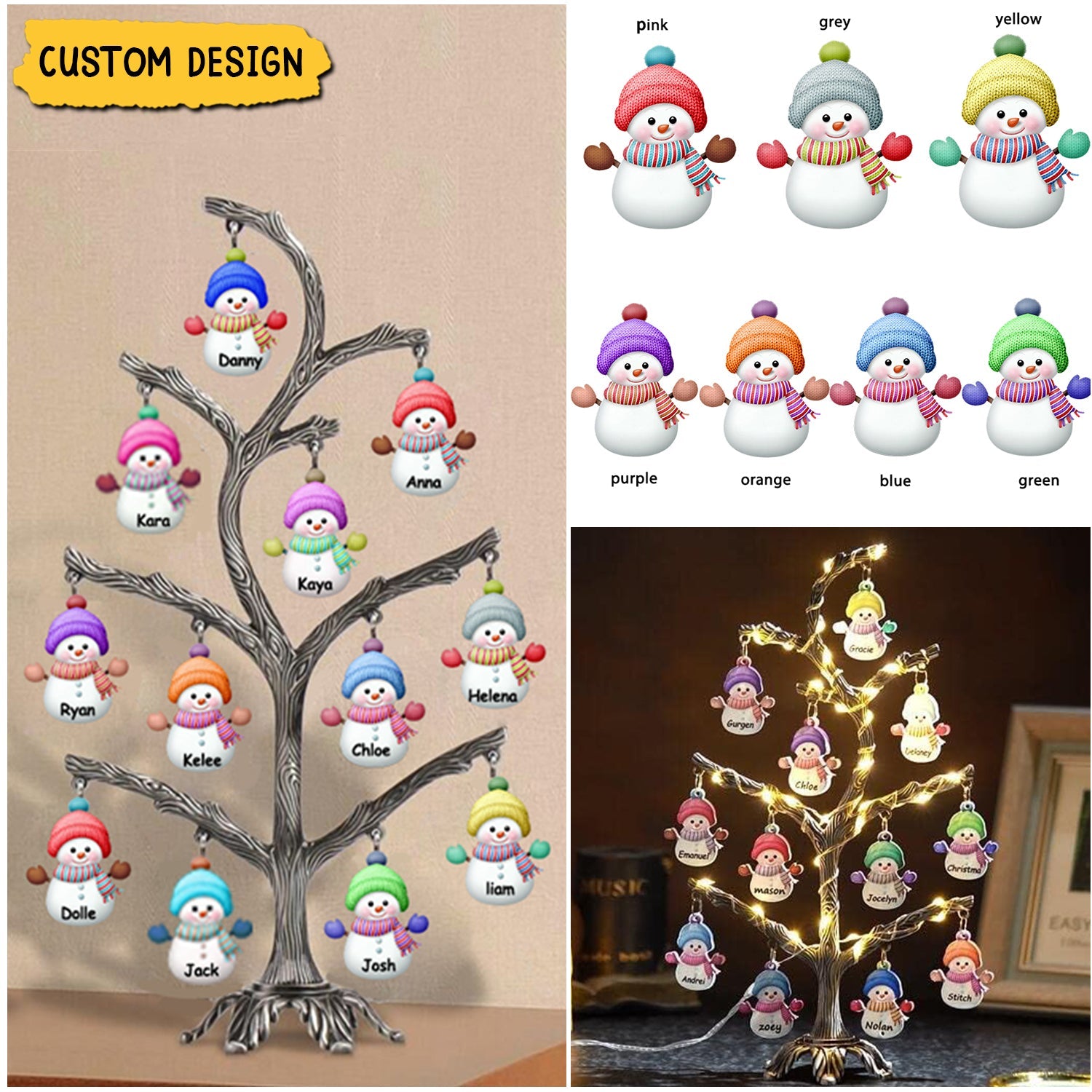 Personalized Christmas Snowman LED Tree Light