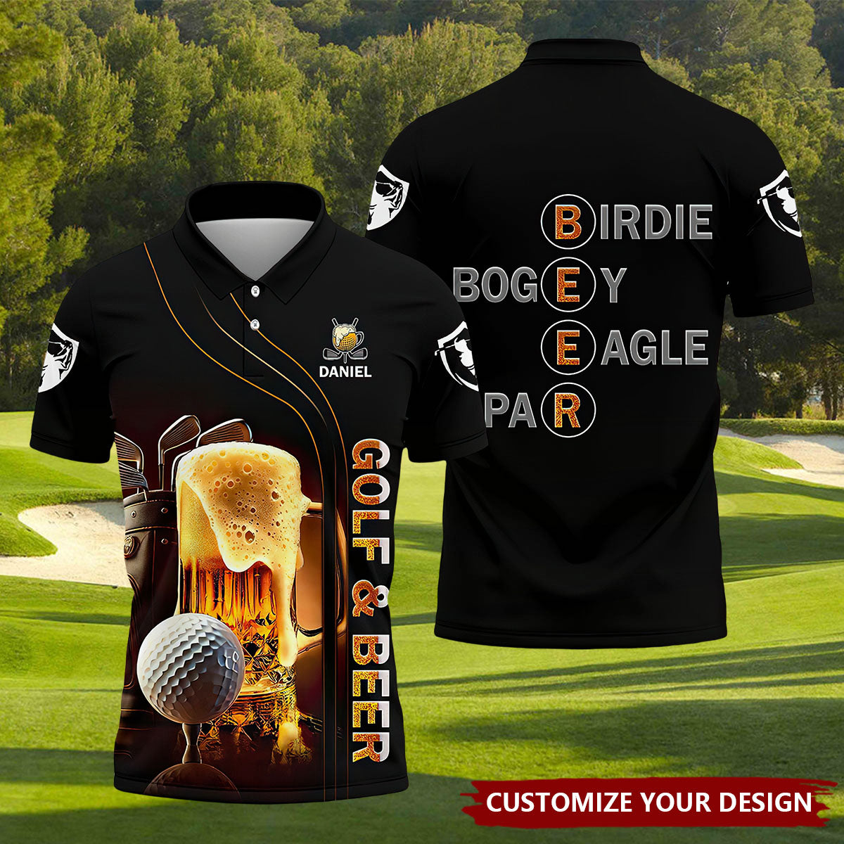 Personalized Golf And Beer Custom Men's Funny Graphic Golf Polo Shirt, Dad Golf Gift