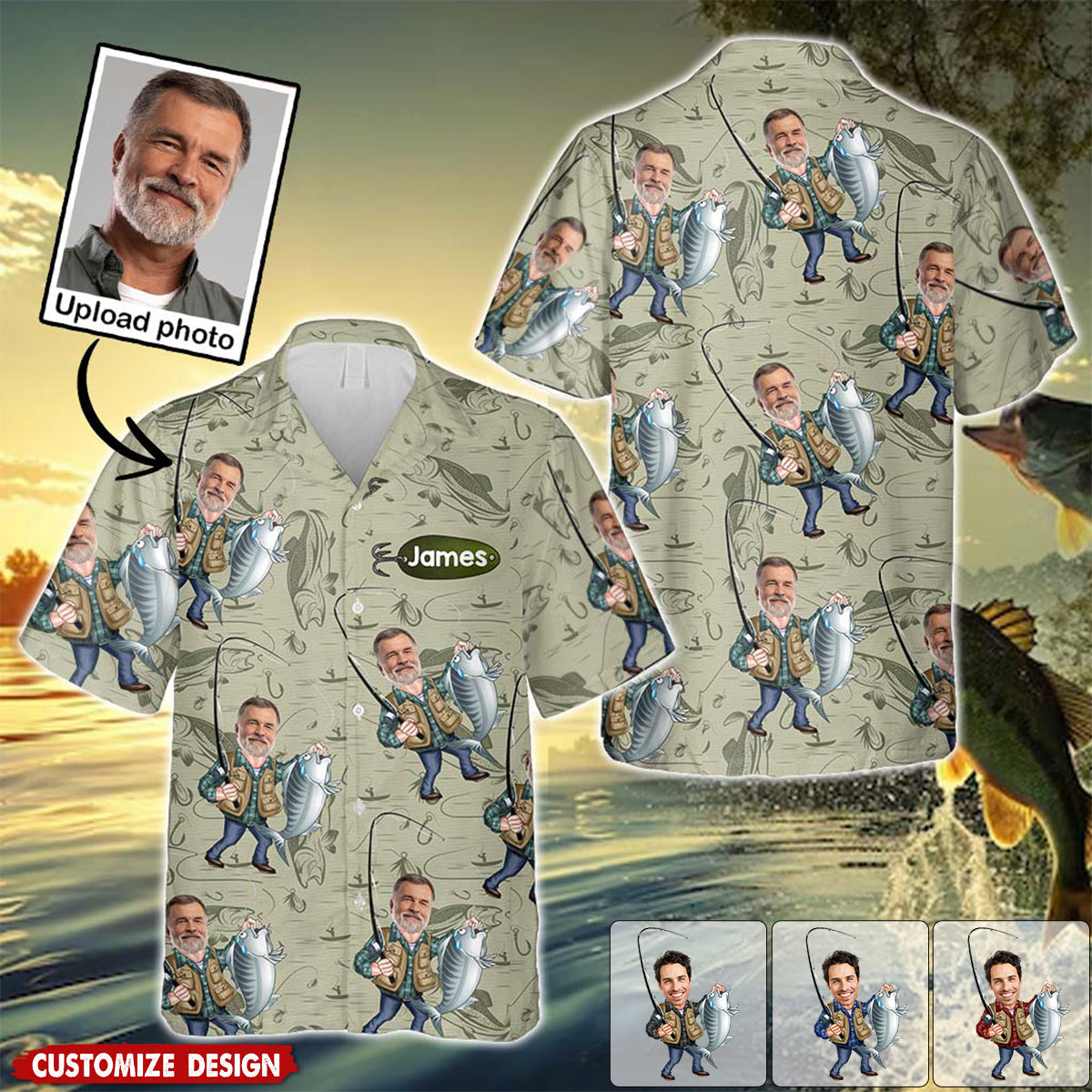 Funny Caricature Face - Personalized Fishing Hawaiian Shirt