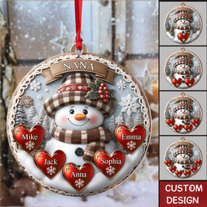 Warm Vintage Snowman Grandma Mom Sweet Heart Kids Personalized Acrylic Ornament
