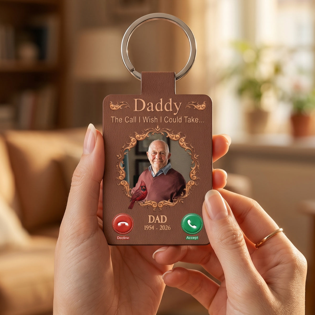 Personalized Photo Memorial Keychain, The Call I Wish I Could Take Leather Keyring, Fathers Day Gift, Loss Of Dad Gift, Family Sympathy Gift