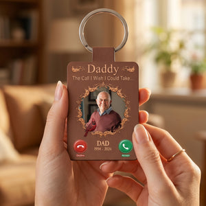 Personalized Photo Memorial Keychain, The Call I Wish I Could Take Leather Keyring, Fathers Day Gift, Loss Of Dad Gift, Family Sympathy Gift