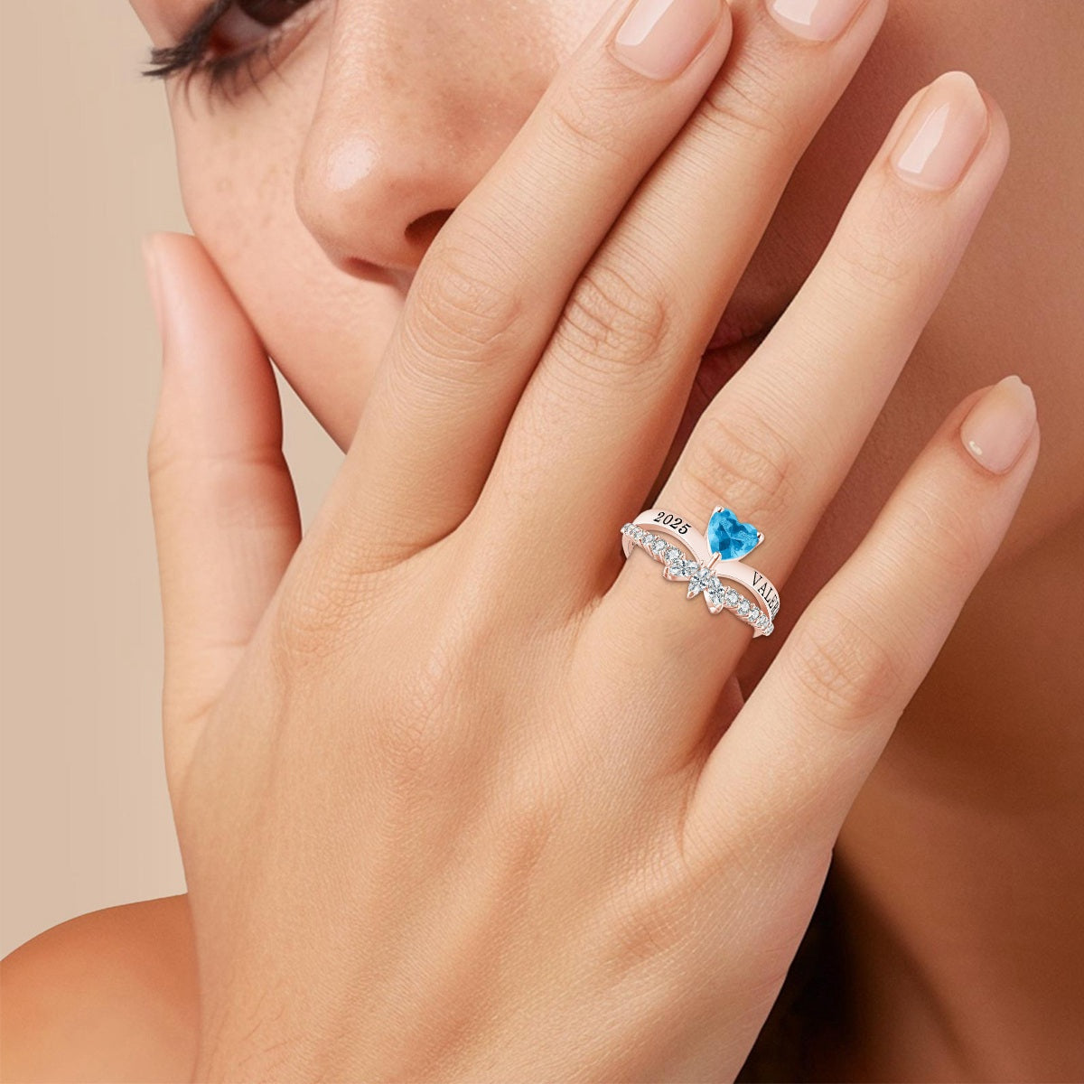 Personalized Engraved Graduation Flowered Heartbeat Birthstone Ring, Graduation Gift