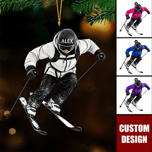 Personalized Ski Ornament,  Skier Skiing Gift