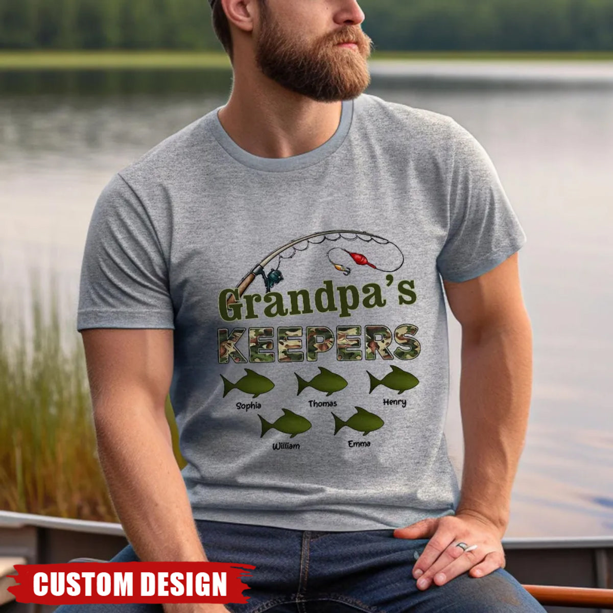Grandpa's Keepers Camouflage Pattern Fishing Personalized Shirt, Father's Day Gift For Husband, Dad, Grandpa