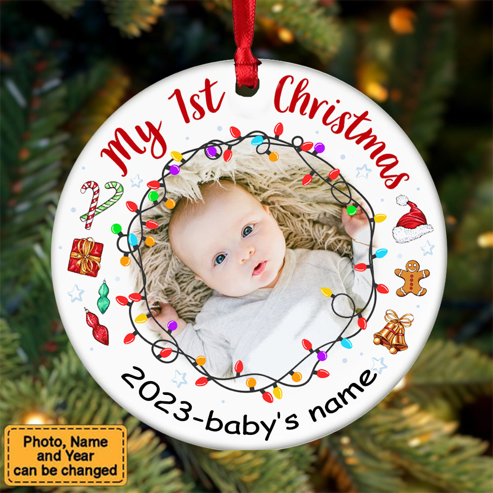 Gift For Baby Newborn My First Christmas Circle Personalized Ornament