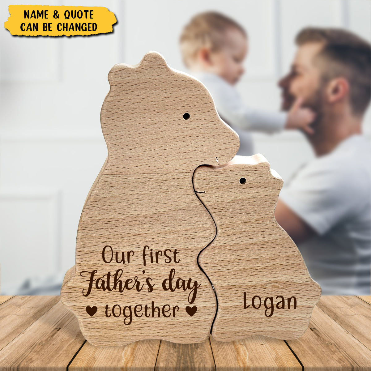 Wooden Bear Dad And Baby - Personalized Bear Wooden Puzzle, First Father's Day Gift