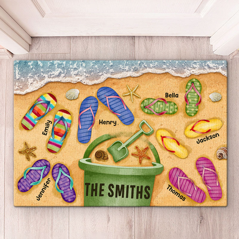 Happiness Is A Day At The Beach - Family Personalized Custom Decorative Mat - Birthday Gift For Family Members