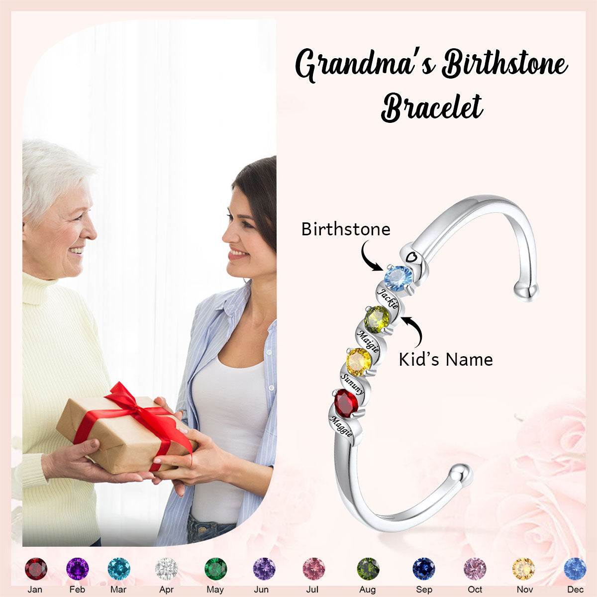 Personalized Adjustable Mom‘s Birthstone Bracelet