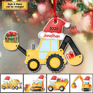 Personalized Grandson Son Truck Excavator Christmas Wooden Ornament