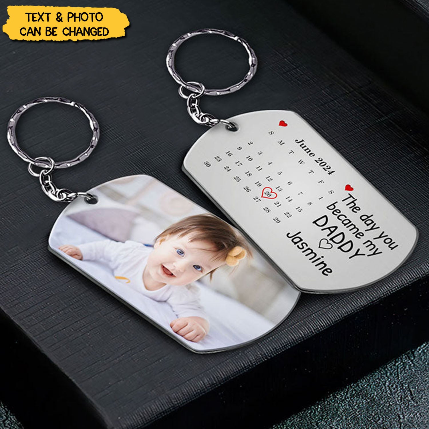 Calendar Custom Photo The Day You Became My Daddy - Gift For Mother, Father - Personalized Stainless Keychain