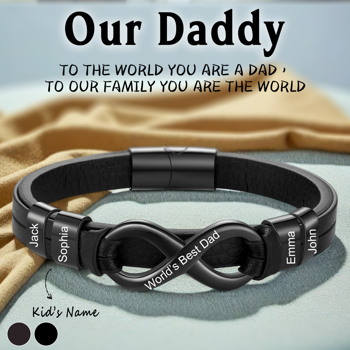 Personalized Infinity Leather Bracelet-Gift For Dad