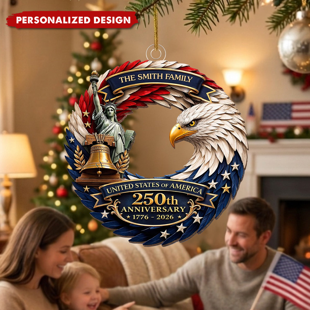 Personalized America 250th Anniversary Wood Ornament - Gifts For Your Family