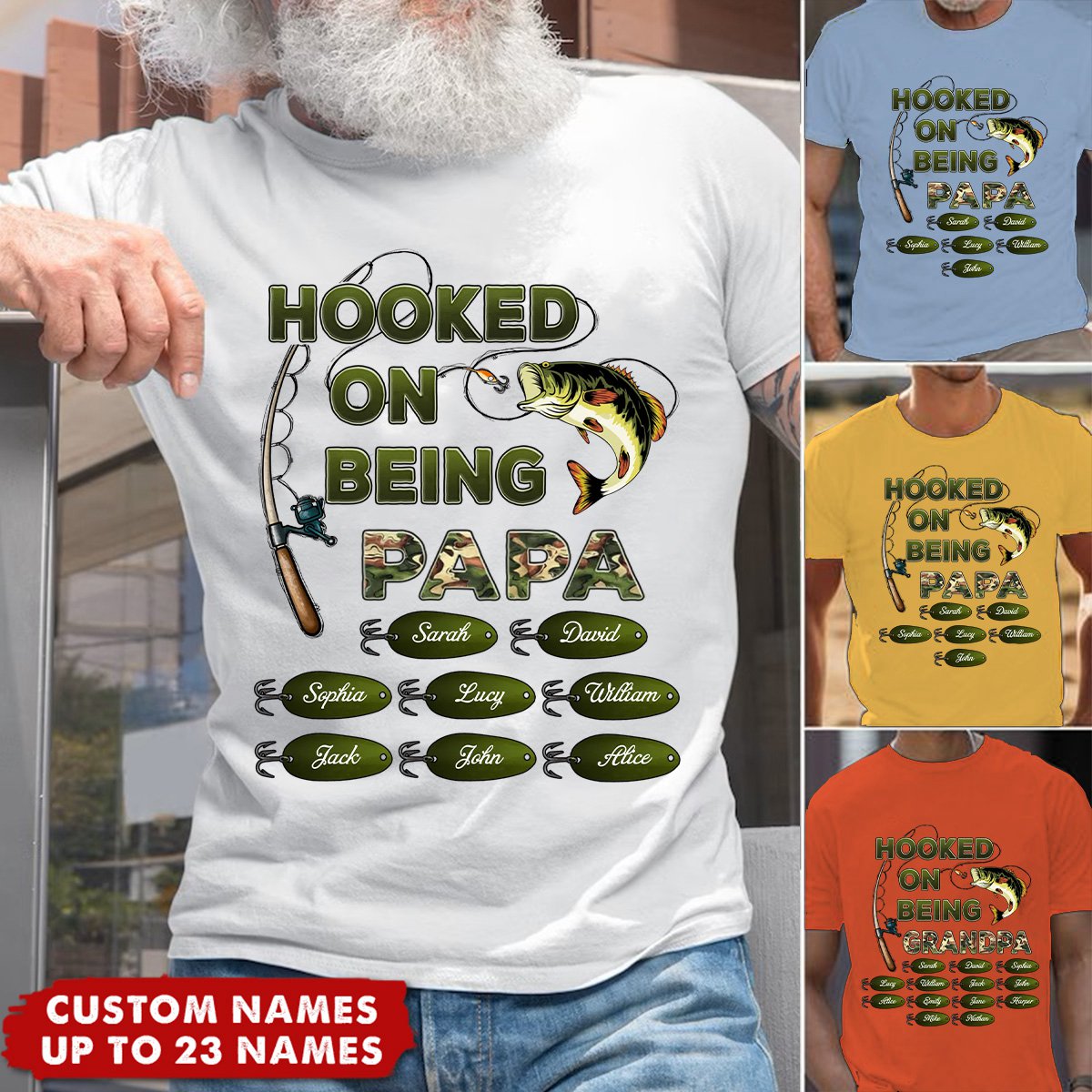 Hooked On Being Grandpa Fishing Camouflage - Personalized Shirt - Father's Day Gift For Grandpa/Dad/Husband