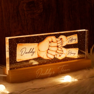 Daddy's Team Fist Bump Personalized Acrylic LED Night Light - Father's Day Gift For Dad
