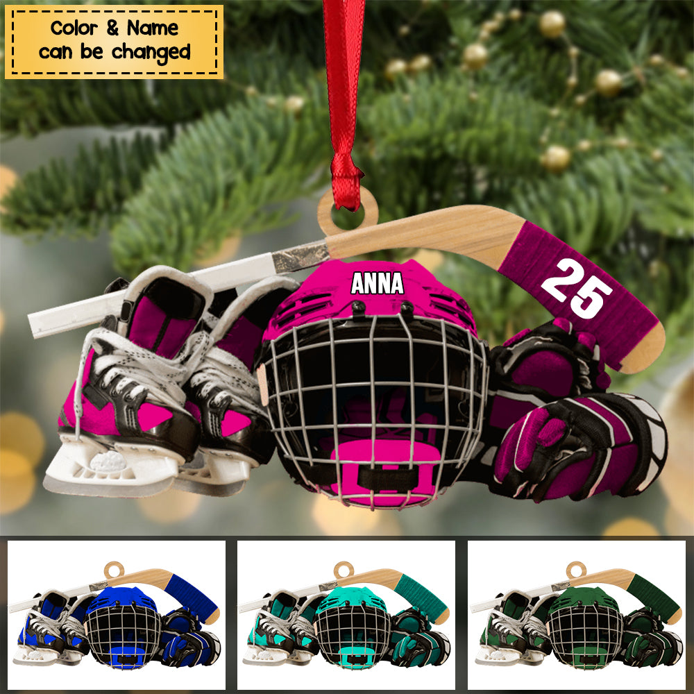 Personalized Christmas Ornament - Hockey Skates Helmet And Stick Gift For Hockey Lover