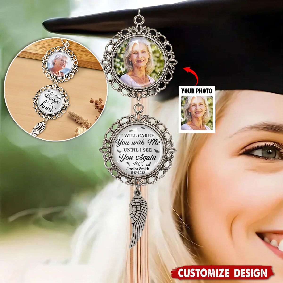 Graduation Walking Beside You Memorial-Personalized Photo Pendant Charm