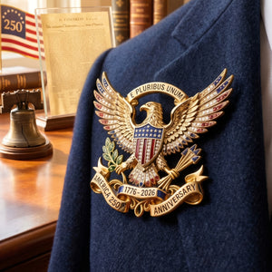 America 250th Anniversary Commemorative Pin, 1776-2026 USA Eagle Emblem, Patriotic Keepsake Gift, Collector's Gold Enamel Brooch, Historical