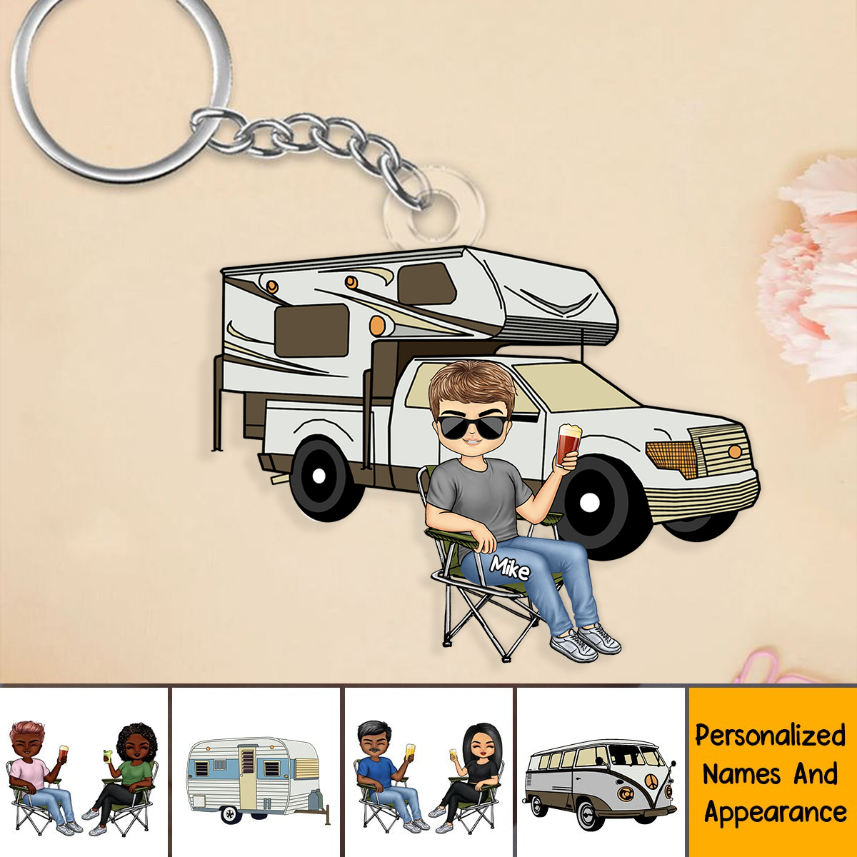 Drive Slow Drunk Campers Matter Husband Wife Camping Couple - Personalized Acrylic Keychain