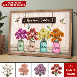Hummingbird Custom Birth Month Flowers Grandma‘s Garden Personalized Horizontal Poster