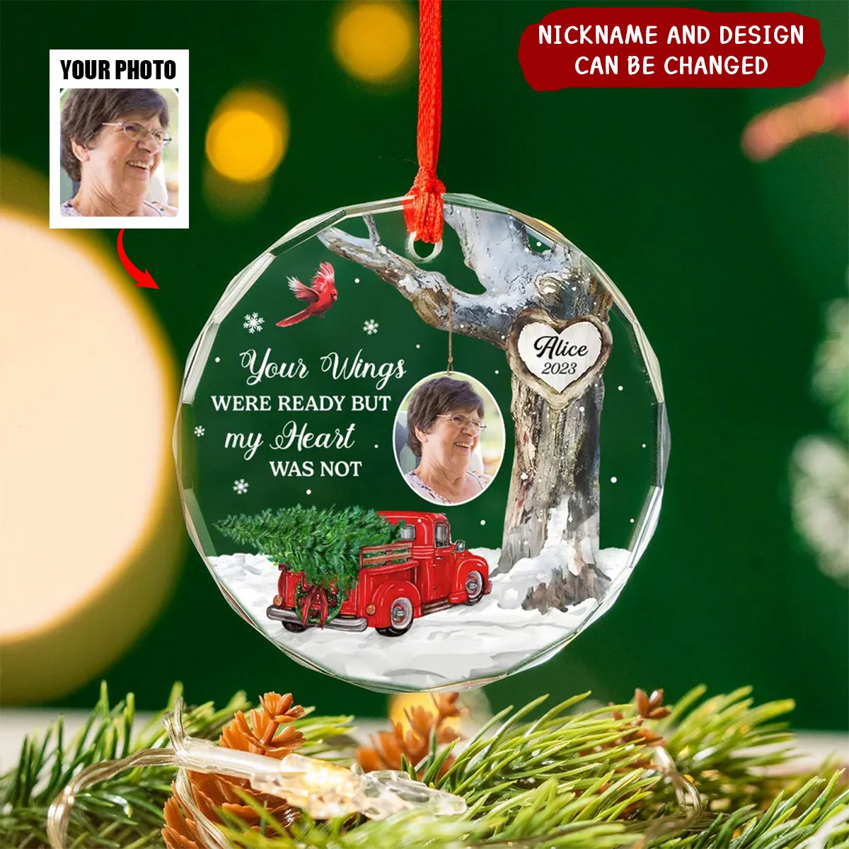 Always With You Photo Memorial Personalized Glass Ornament, Christmas Sympathy Keepsake, Lost Loved Ones Remembrance