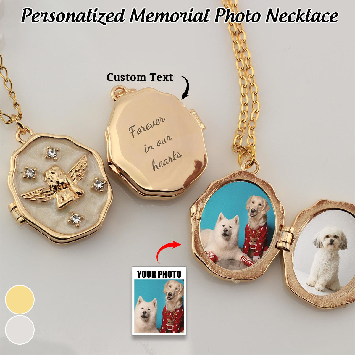 Personalized Photo Locket Necklace with Angel-Memorial Gift