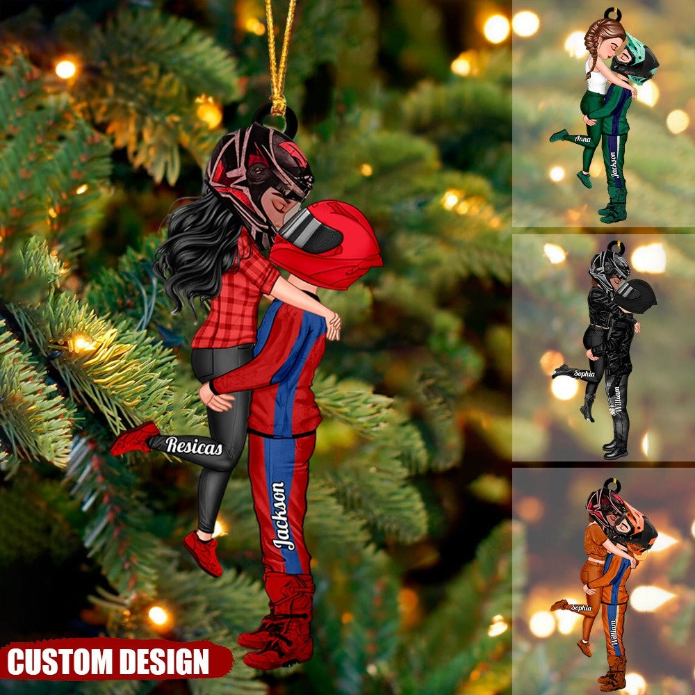 Personalized Motorcycle Kissing Doll Couple Ornament
