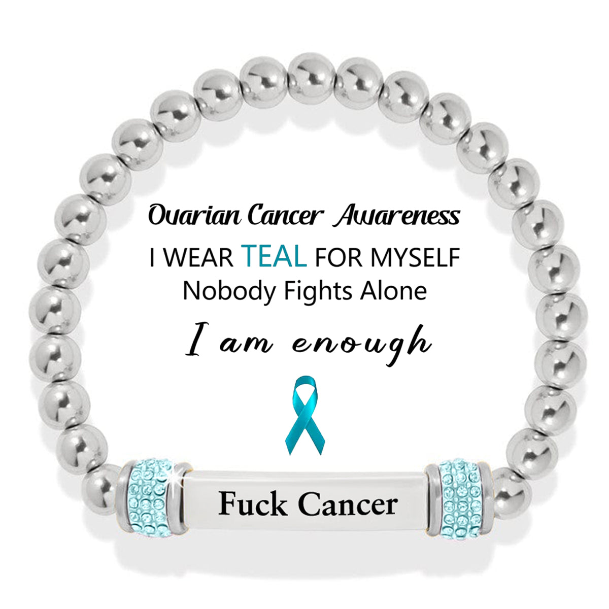 Ovarian Cancer Awareness-Teal Round Diamond Infinity Bracelet